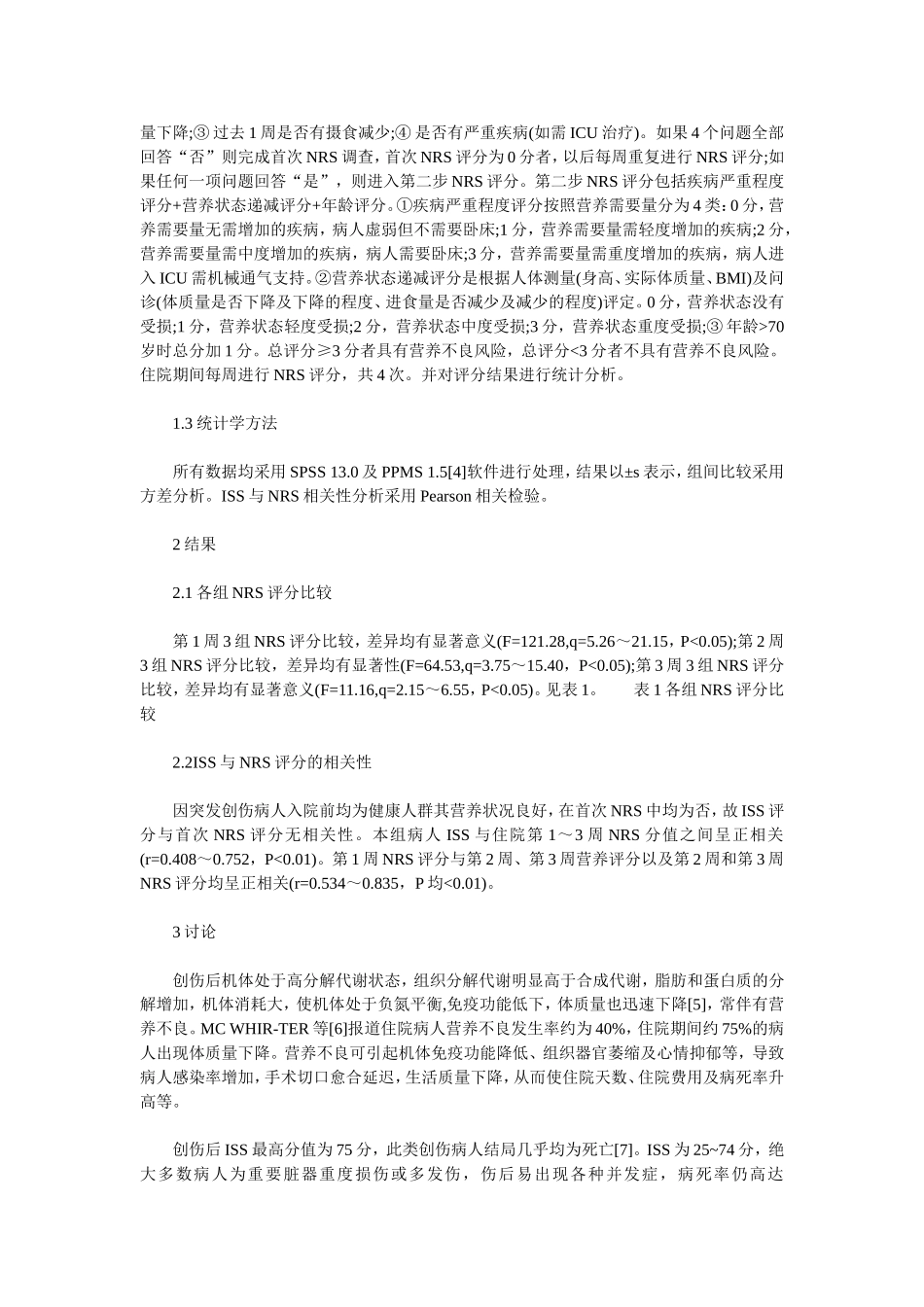 创伤严重程度与住院不同时间营养不良的关系_第2页