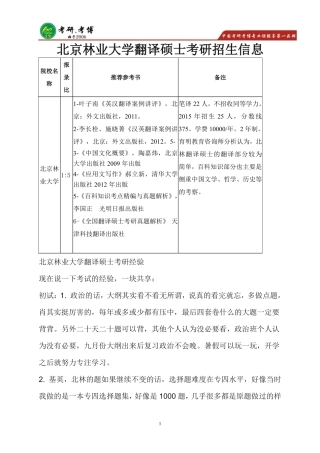北京林业大学翻译硕士英语笔译考研经验,导师信息