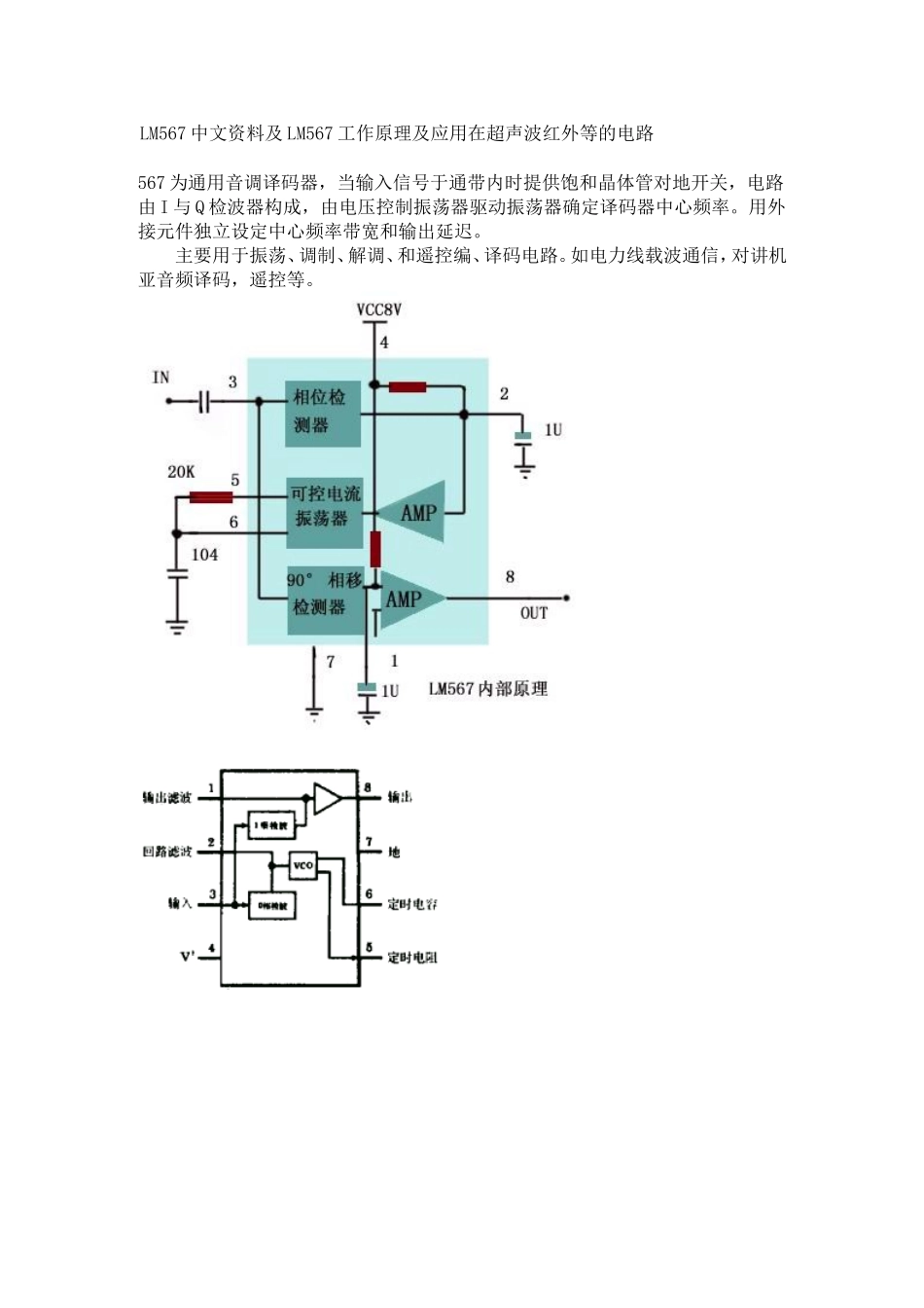 LM567中文资料及LM567工作原理及应用在超声波红外等的电路_第1页
