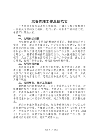 三资管理工作总结范文