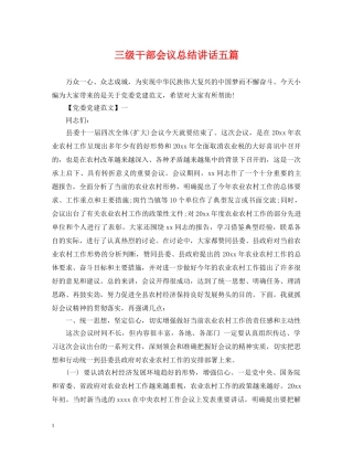 三级干部会议总结讲话五篇 