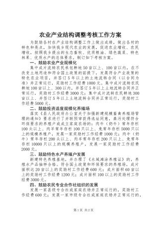 农业产业结构调整考核工作方案