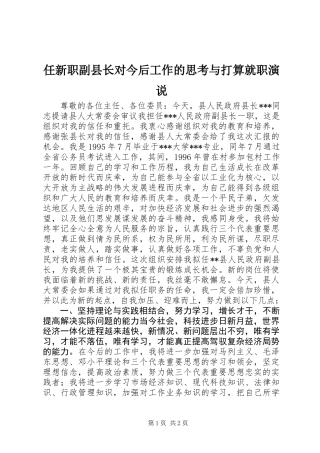 任新职副县长对今后工作的思考与打算就职演说
