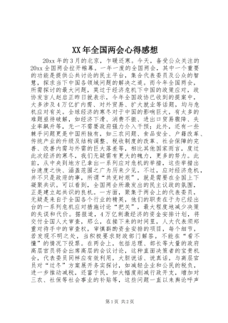 XX年全国两会心得感想