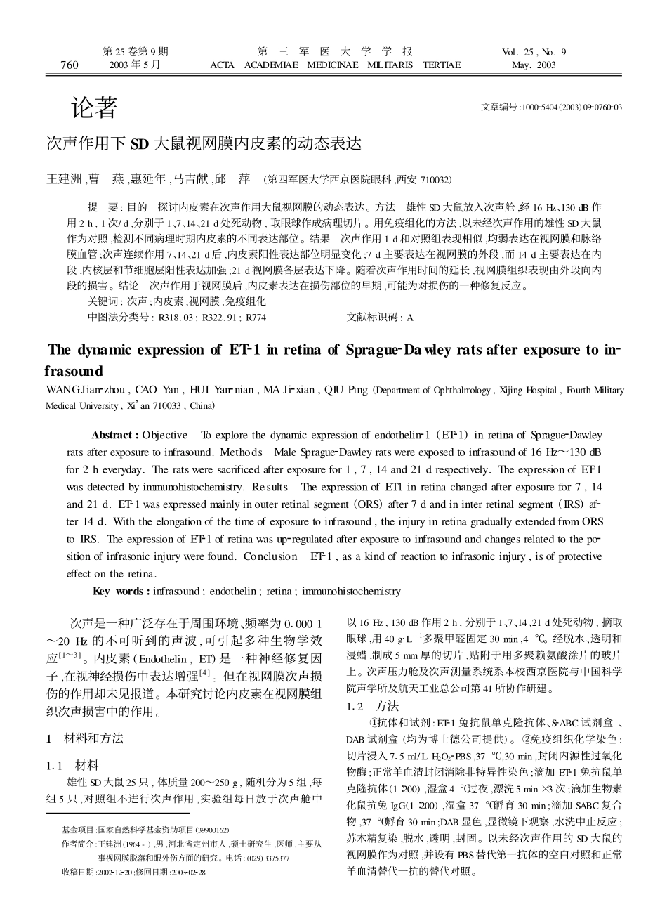 次声作用下SD大鼠视网膜内皮素的动态表达_第1页