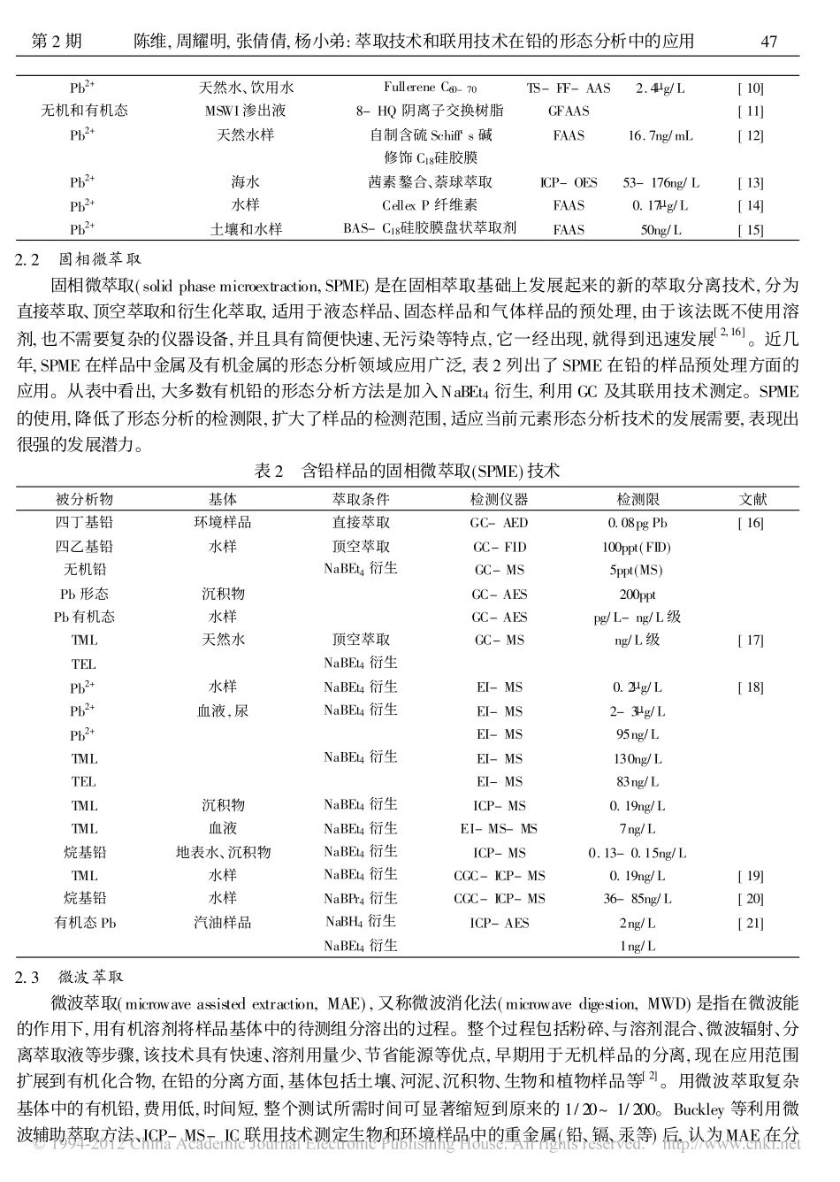 萃取技术和联用技术在铅的形态分析中的应用_第3页
