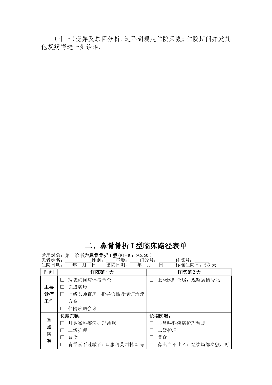 鼻骨骨折I型临床路径_第2页