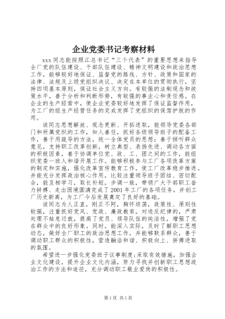 企业党委书记考察材料