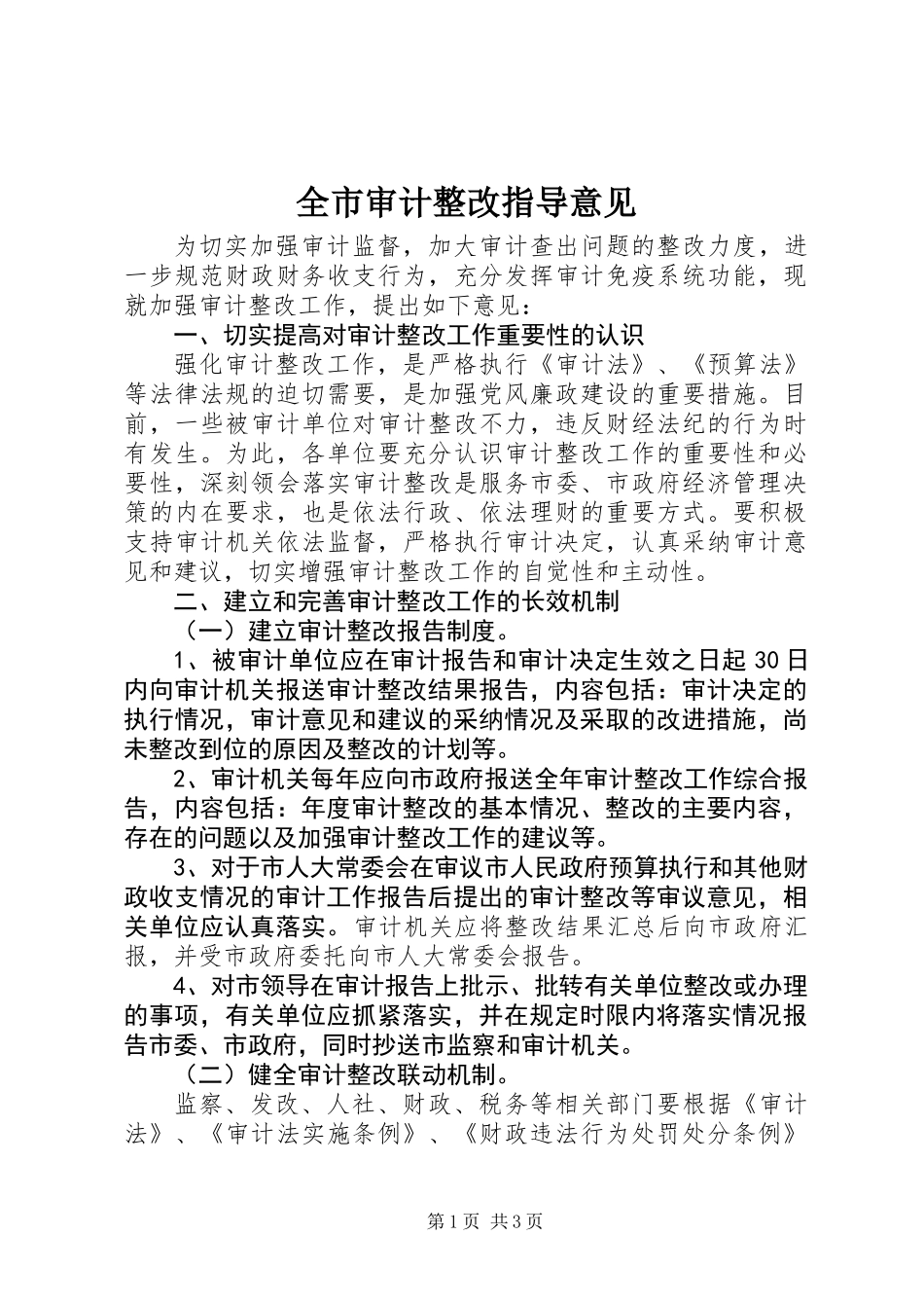 全市审计整改指导意见_第1页