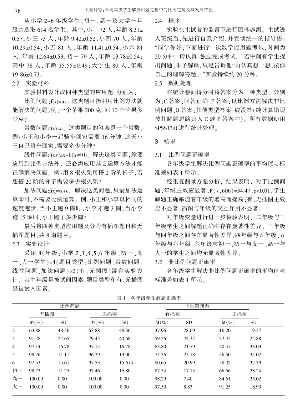 不同年级学生解应用题过程中的比例定势及其发展特征_第2页