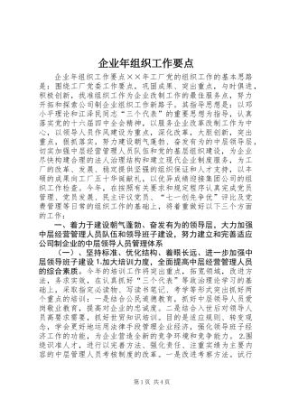 企业年组织工作要点