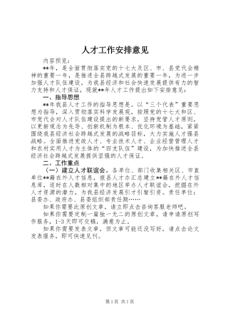 人才工作安排意见