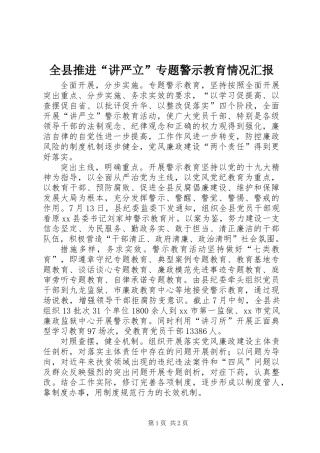 全县推进“讲严立”专题警示教育情况汇报