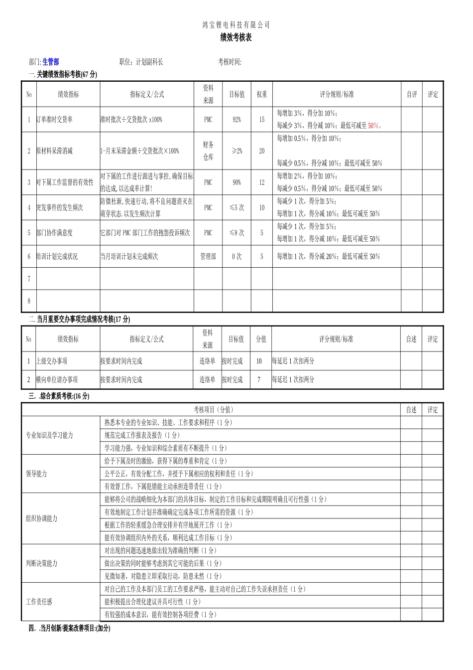 PMC绩效考核表_第1页