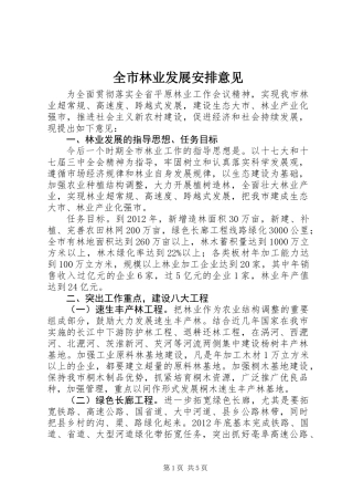 全市林业发展安排意见
