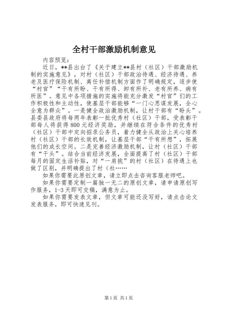 全村干部激励机制意见_第1页