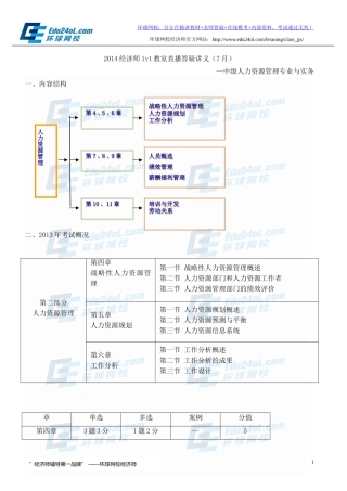 2015经济师中级人力4-6章--精编讲义--环球网校