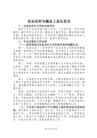 农业农村专题会上县长发言