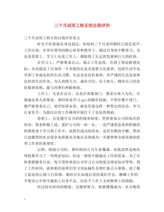 三个月试用工转正的自我评价 