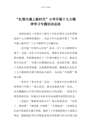 “红领巾遇上新时代”小学开展十九大精神学习专题活动总结