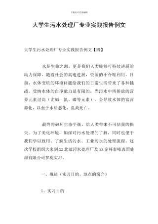大学生污水处理厂专业实践报告例文
