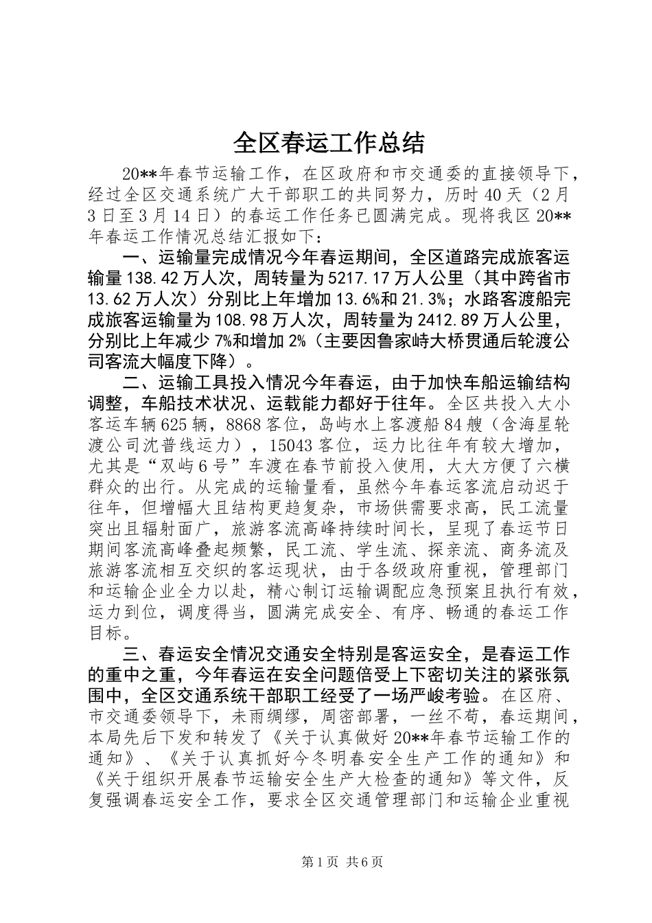 全区春运工作总结_第1页