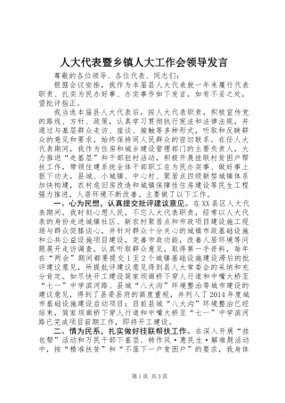 人大代表暨乡镇人大工作会领导发言