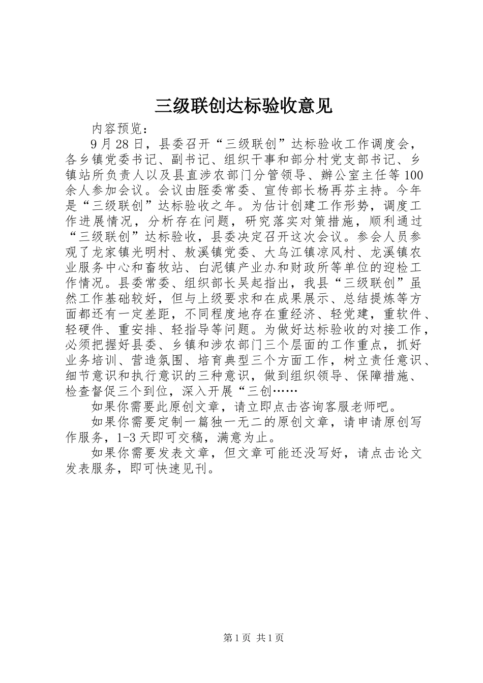 三级联创达标验收意见_第1页