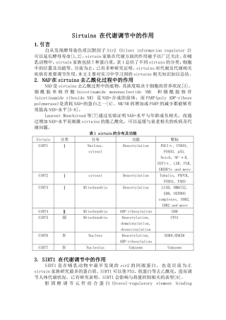 Sirtuins 在代谢调节中的作用