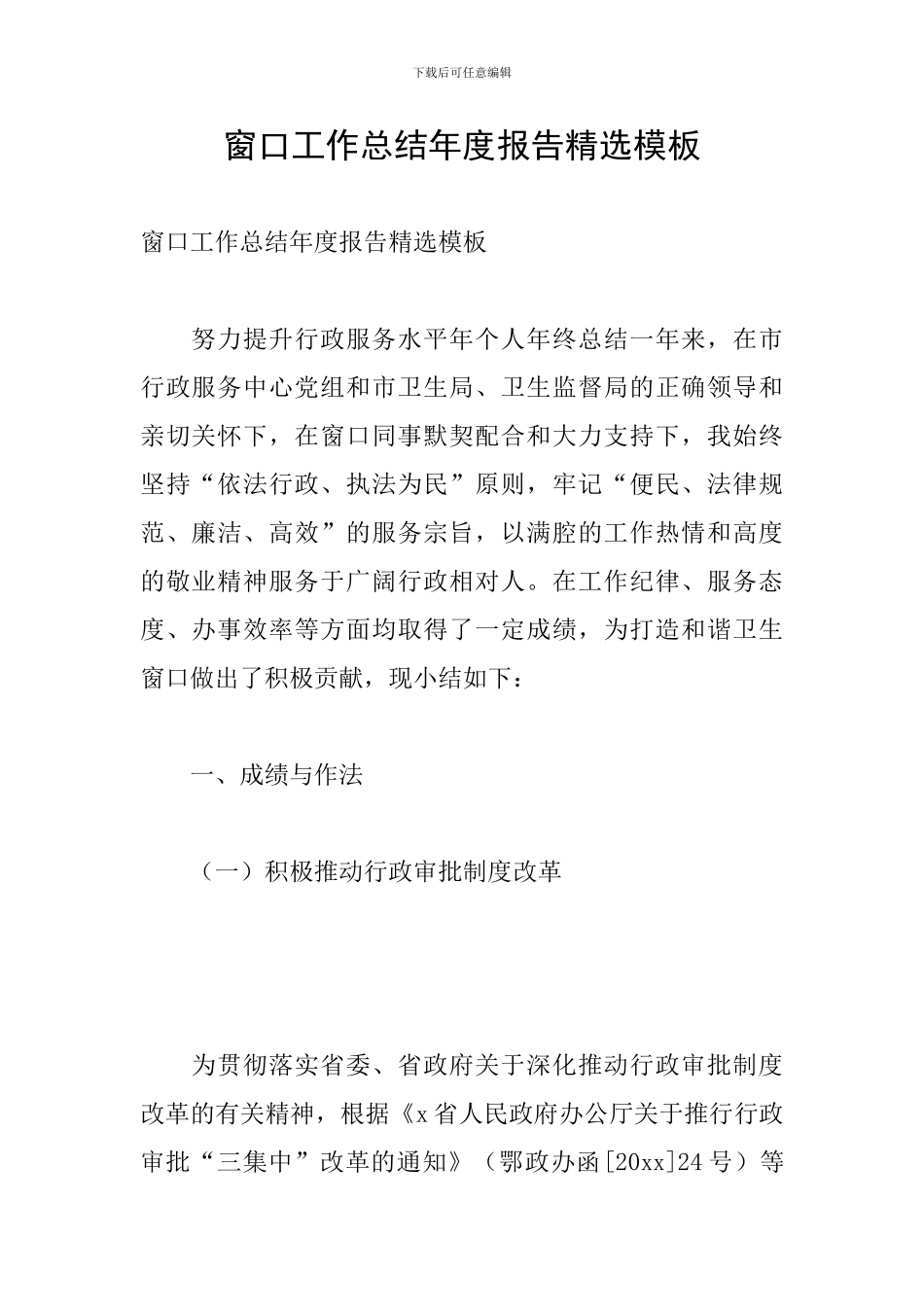 窗口工作总结年度报告精选模板_第1页