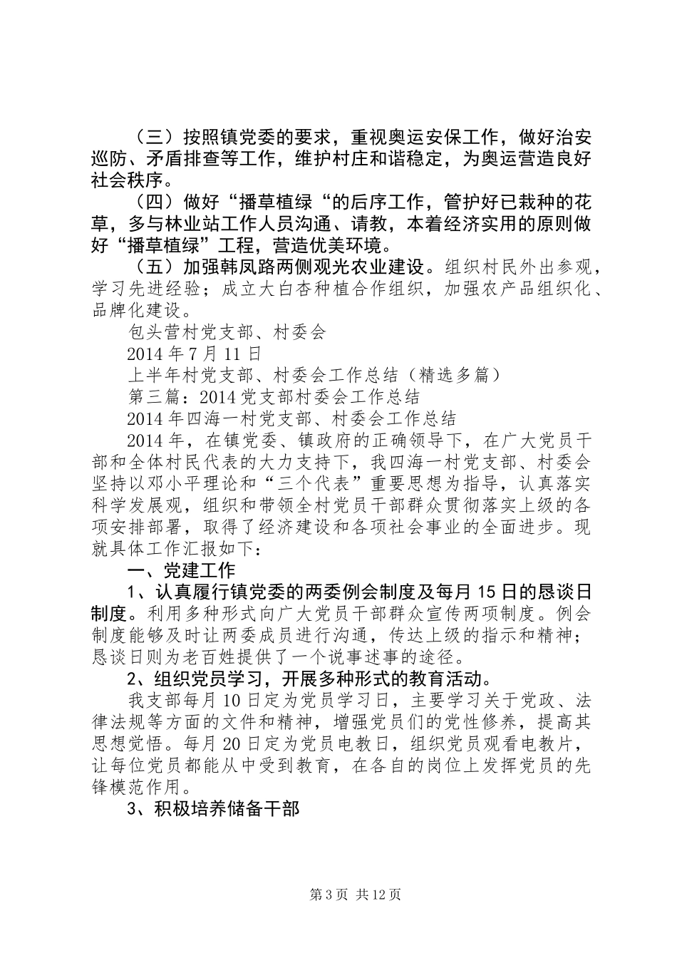 上半年村党支部、村委会工作总结(精选多篇)_第3页