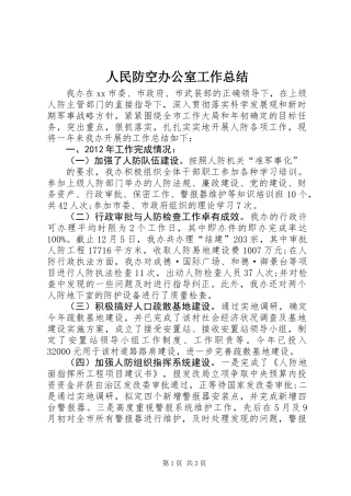 人民防空办公室工作总结