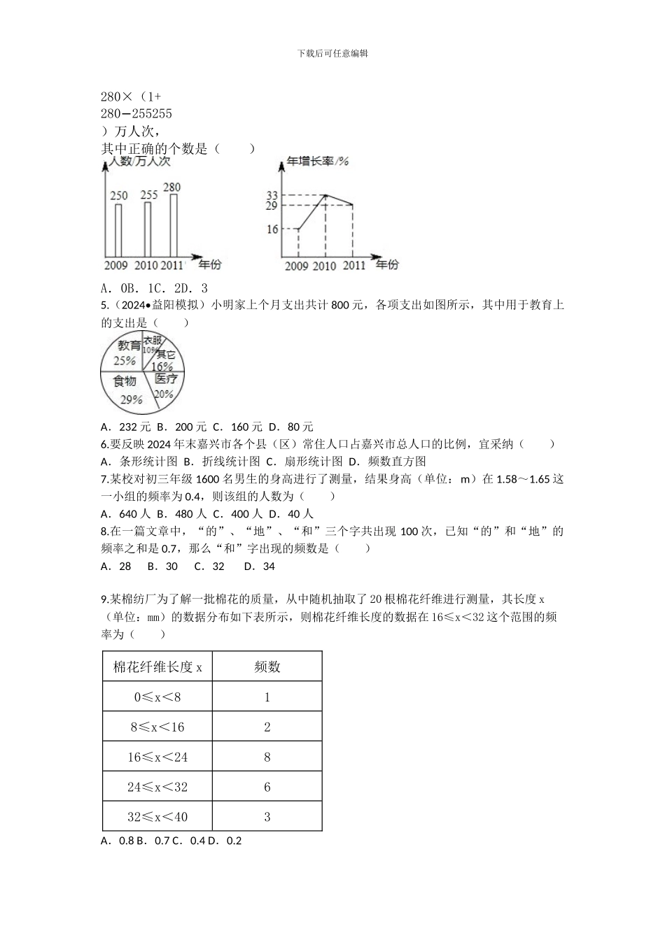 浙教版七年级下第6章数据与统计图表综合测试题含试卷分析详解_第2页