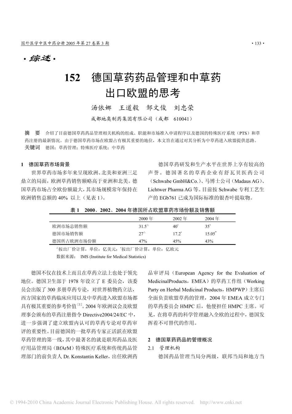 德国草药药品管理和中草药出口欧盟的思考_第1页