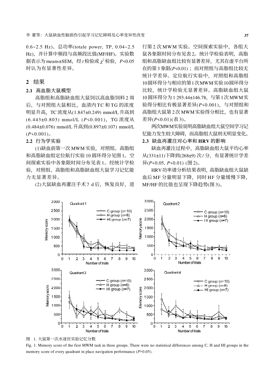 大鼠缺血性脑损伤引起学习记忆障碍及心率变异性改变_第3页