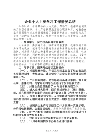企业个人主要学习工作情况总结