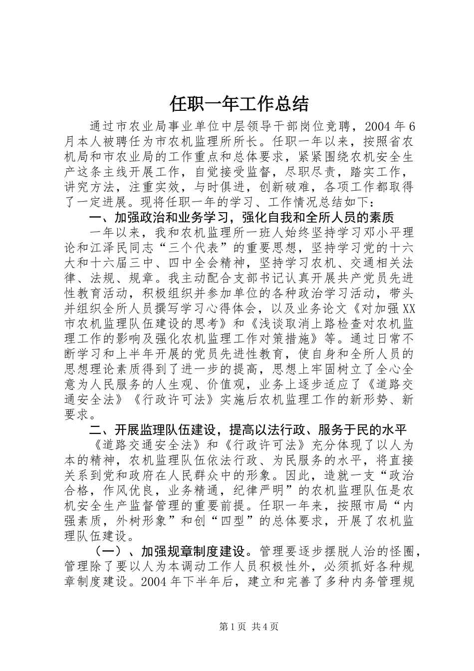 任职一年工作总结_第1页