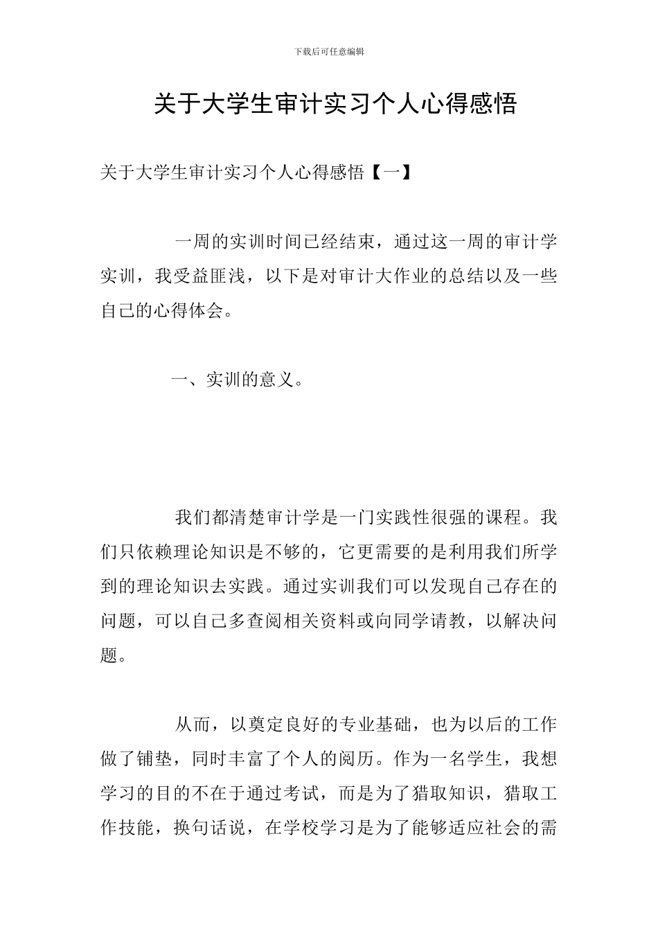 -关于大学生审计实习个人心得感悟_第1页