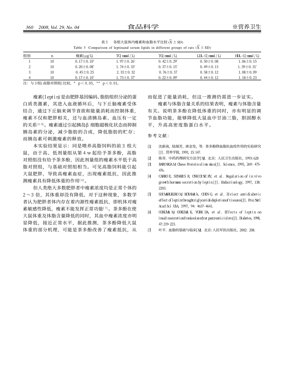 茶多酚对肥胖大鼠体重的影响及其与瘦素_血脂水平的关系_第3页