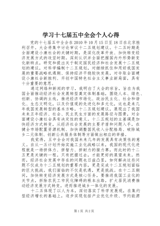 学习十七届五中全会个人心得