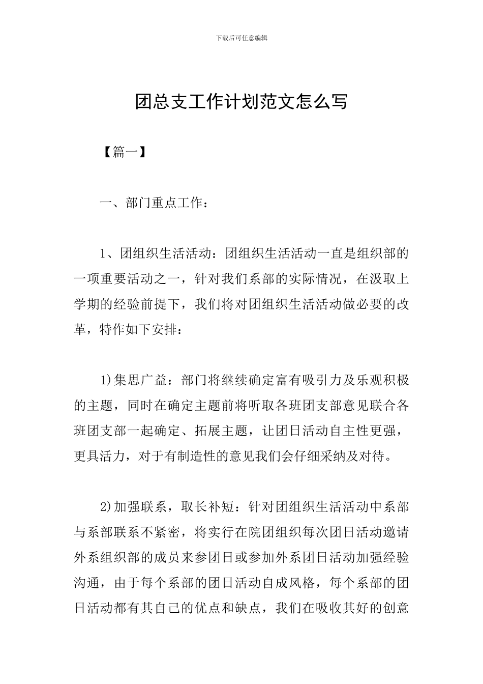 团总支工作计划范文怎么写_第1页