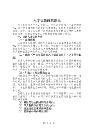 人才优惠政策意见