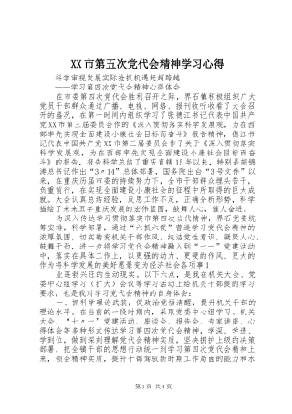 XX市第五次党代会精神学习心得