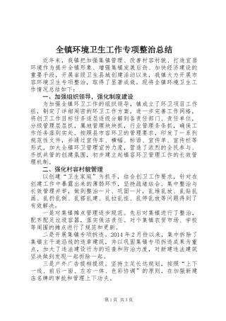 全镇环境卫生工作专项整治总结