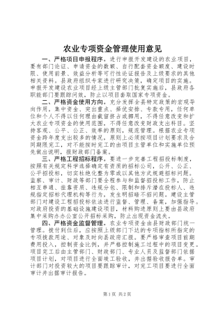 农业专项资金管理使用意见