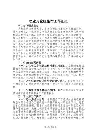 农业局党组整治工作汇报