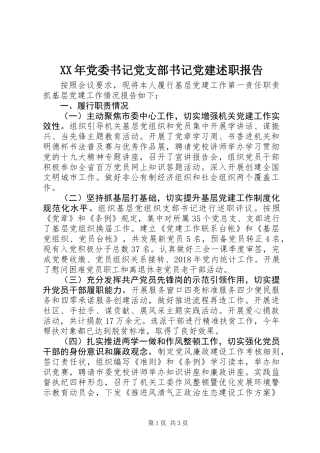 XX年党委书记党支部书记党建述职报告