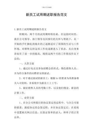 新员工试用期述职报告范文