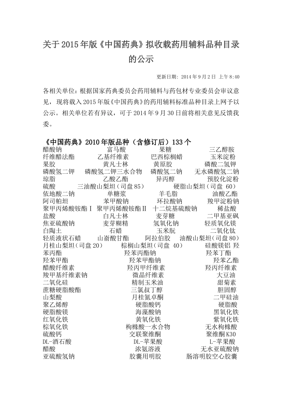 2015版药典辅料新增_第1页