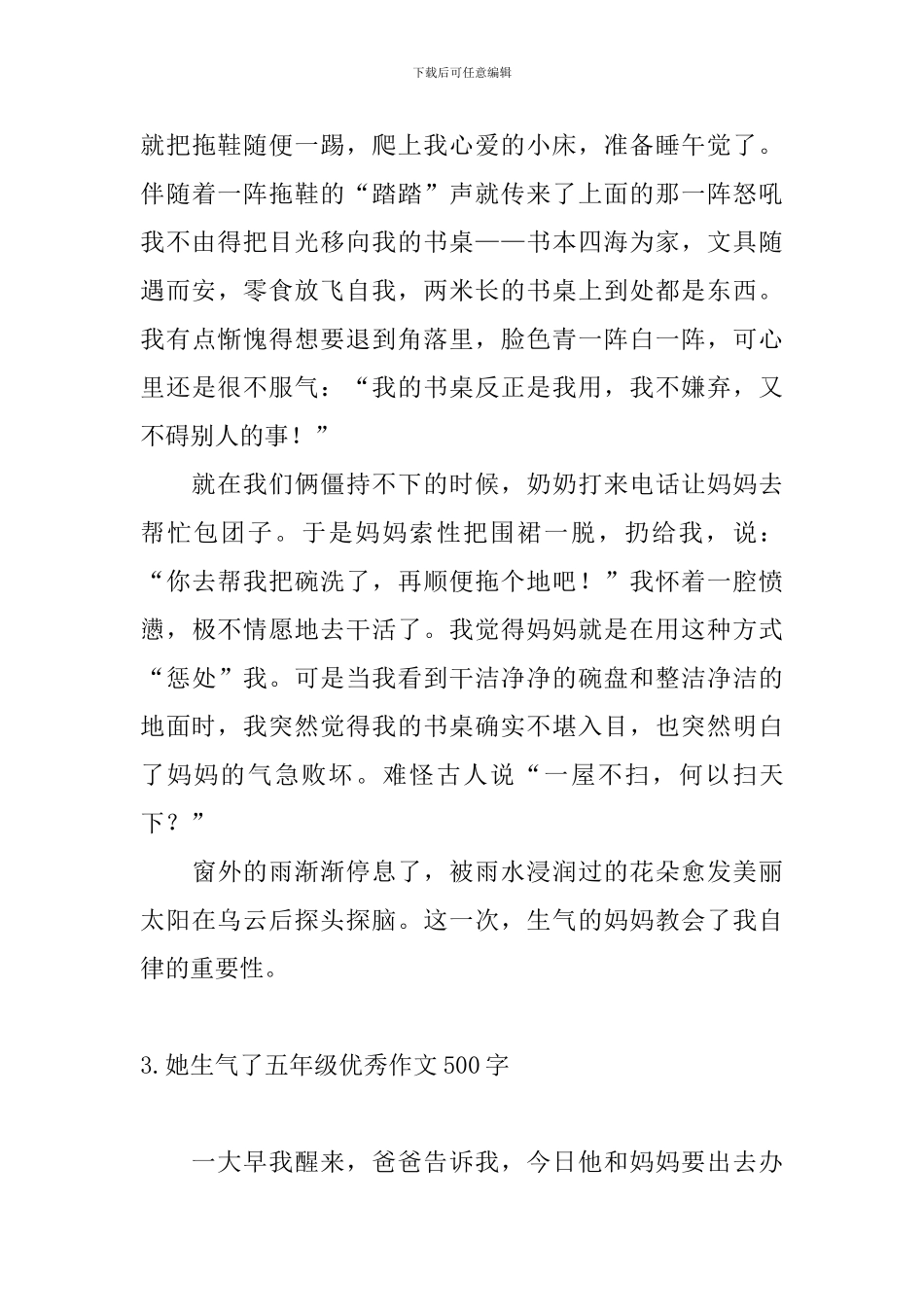 她生气了五年级优秀作文500字_第3页